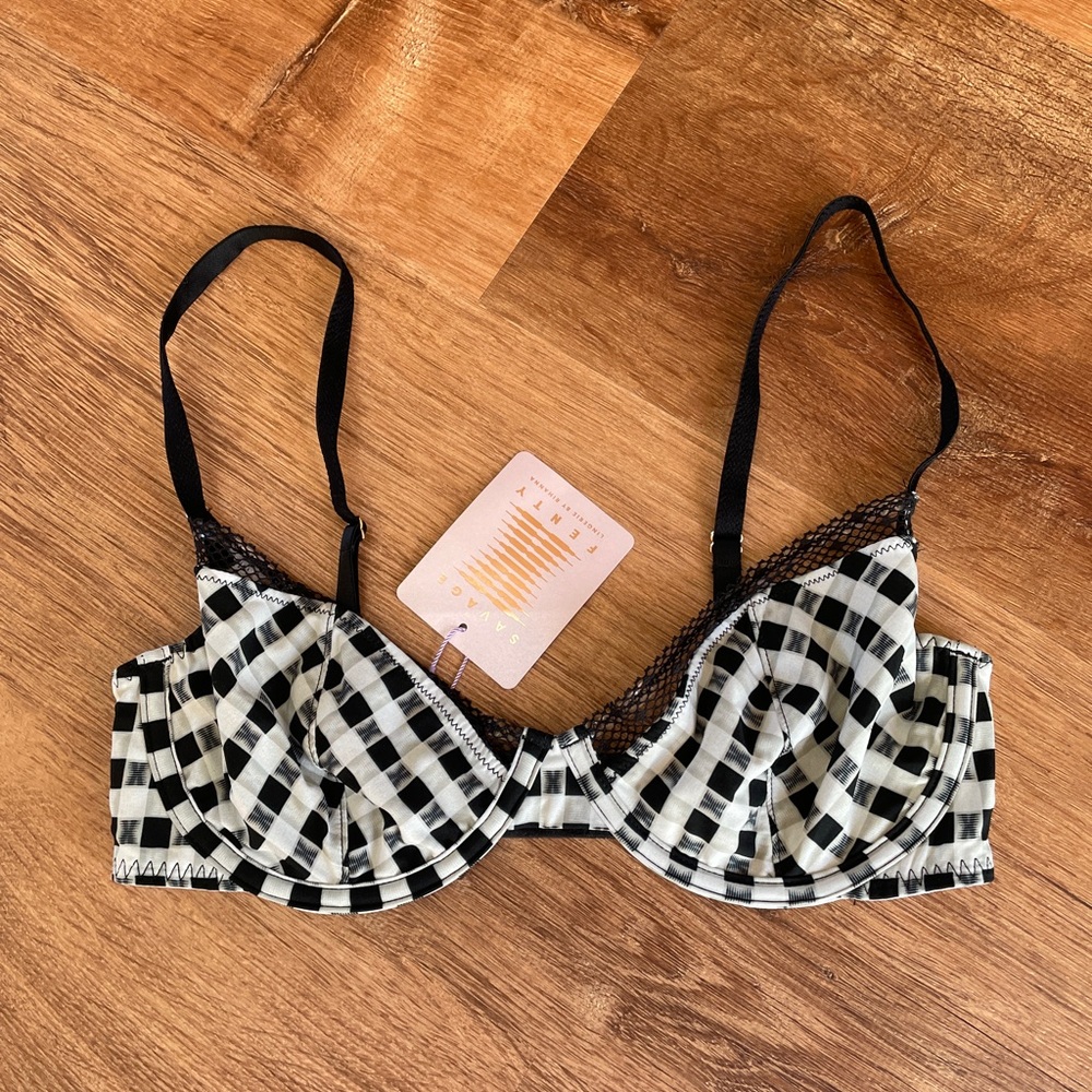 Savage Fenty Womens Checkered Bra Size 32D Sexy Lingerie NWT Rihanna
